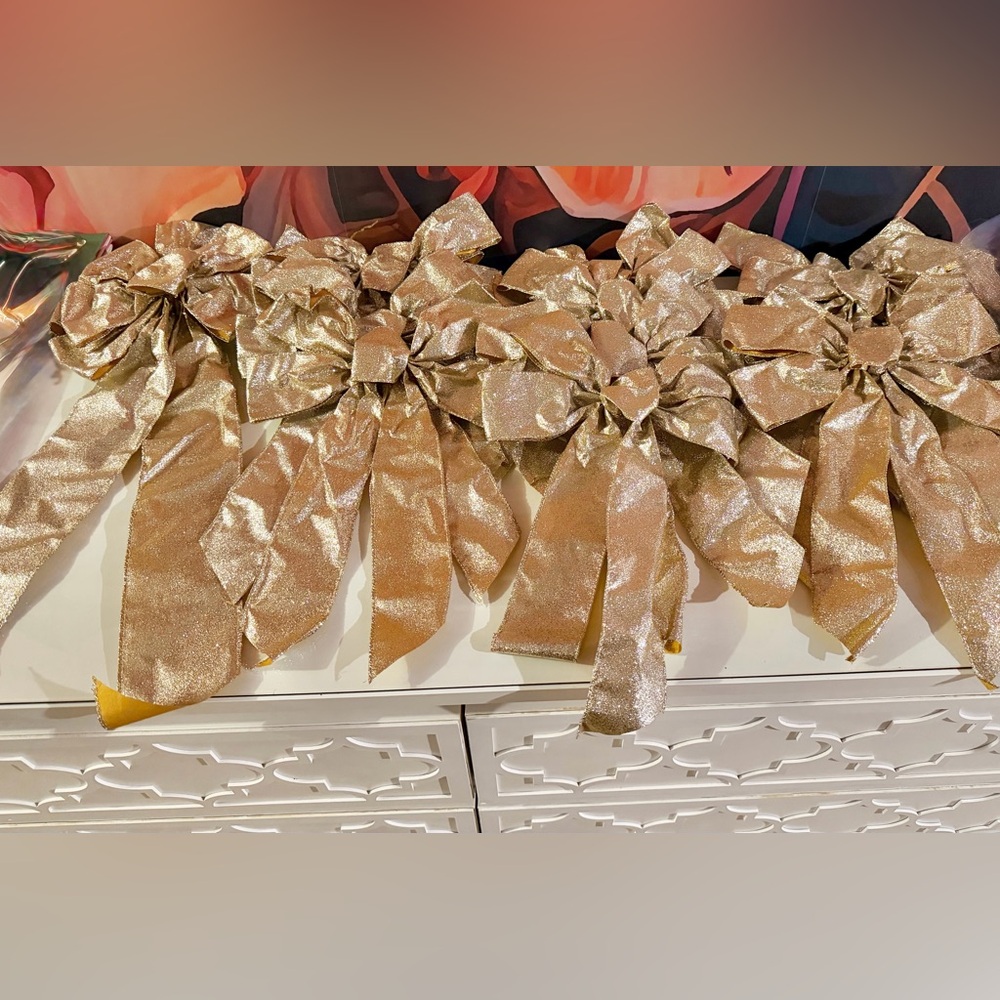Wondershop Christmas Set of 12 Coquette Gold Glitter Bows